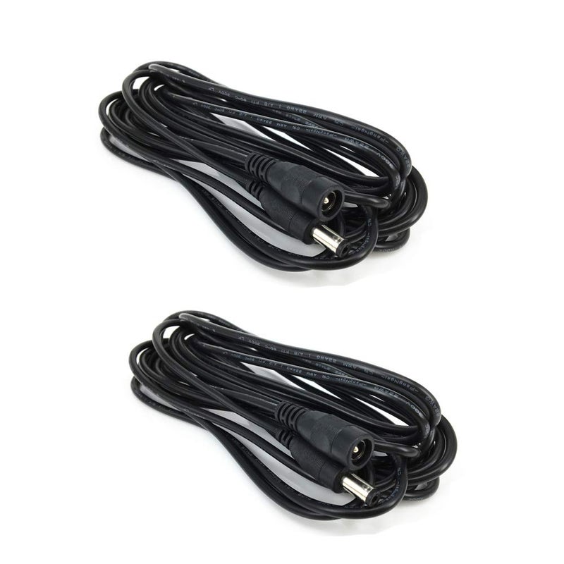 HUALAND 2pcs/Pack 5m/16.4ft Black 5.5mm x 2.5mm DC Plug Extension Cable Extension Cable Cord with Male to Female 2.5mm x 5.5mm Connectors Power 12V 5.5mm x 2.5mm Barrel Male Plug Connector - Image 1